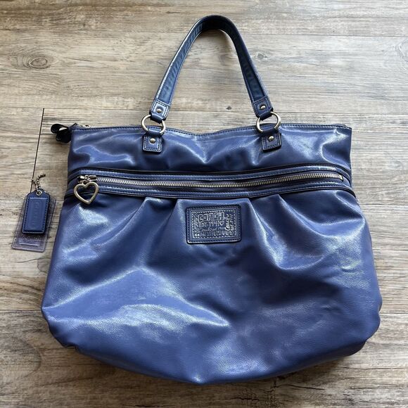 Coach Bag Daisy Liquid Patent Leather Large Satchel Purse F23402 Blue-RARE - Picture 1 of 10